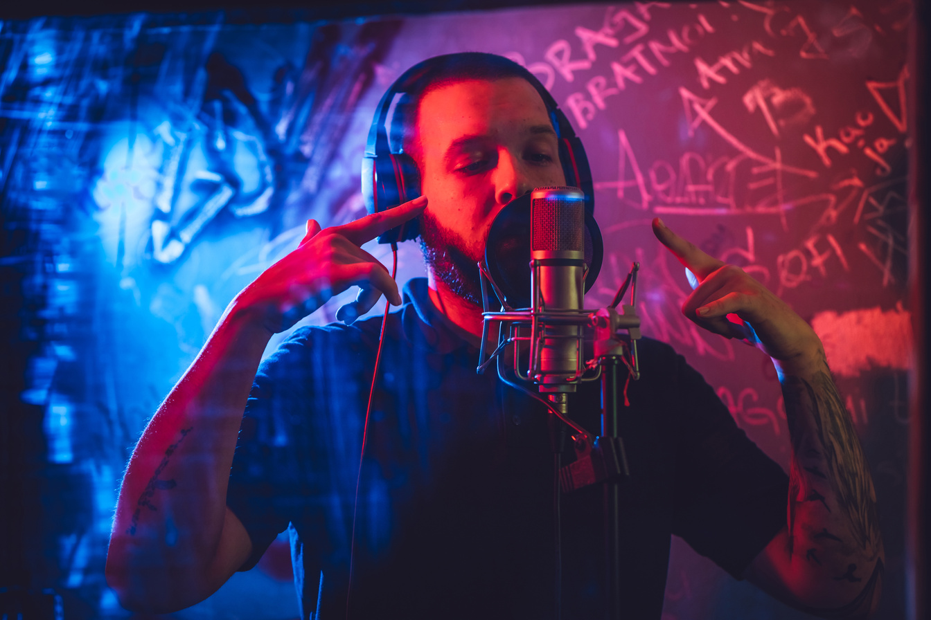 Rap musician in studio